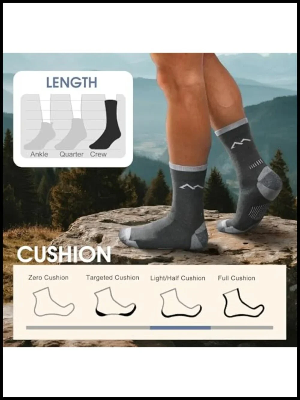 Men's Merino Wool Hiking Socks 3 Pack Moisture Wicking Cushioned Crew